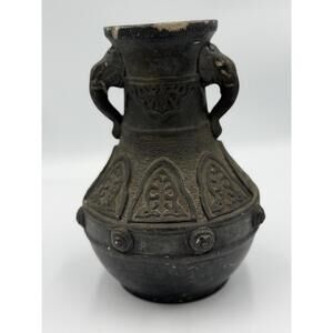 Vintage Japanese Ceramic Vase – Chinese Archaic Style – 8” Tall